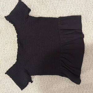 Off the shoulder black AE top